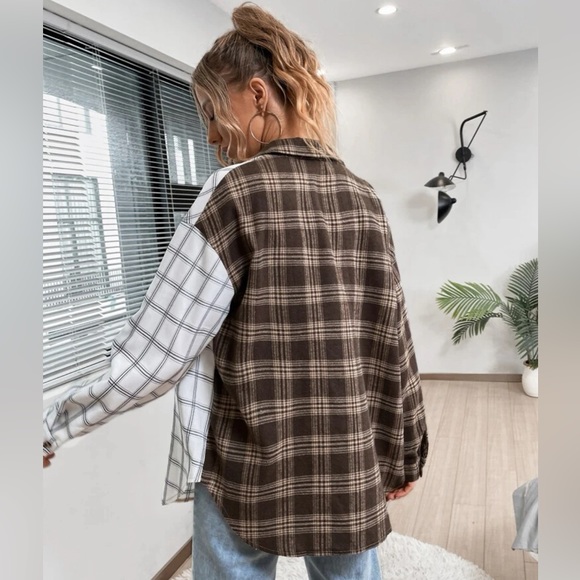 Two Pattern Plaid Blouse-Button Down - Picture 2 of 5